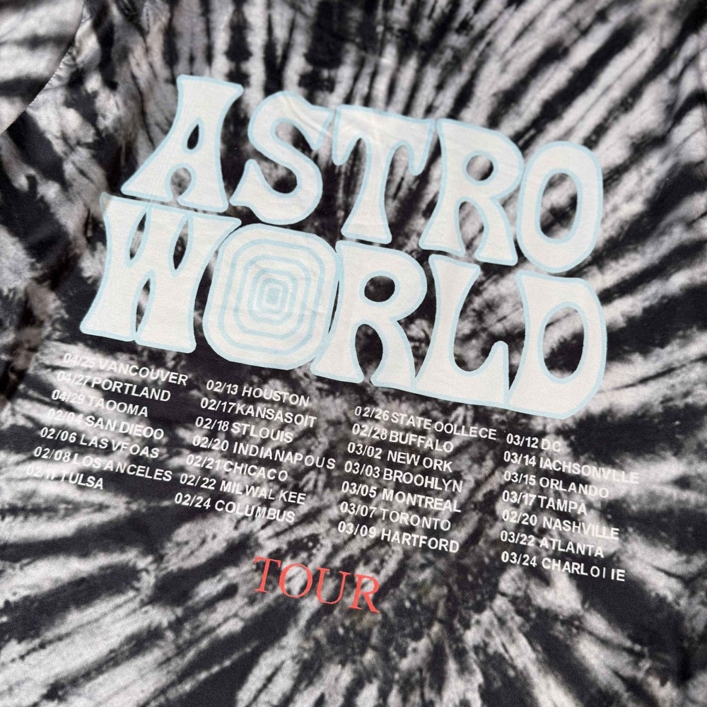 Astroworld Tour Graphic Tie Dye Tee Black White Astronaut Streetwear Shirt Mens